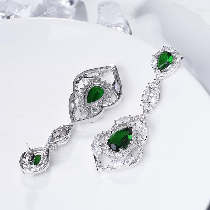 SELOVO Wedding Teardrop Dangle Earrings Silver Tone Vintage Chandelier Earrings Zircon