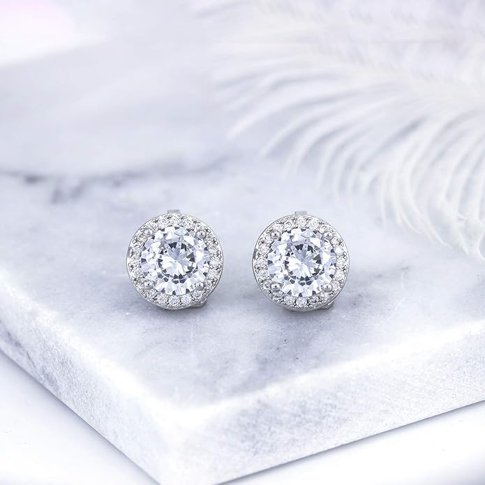 YOQUCOL 8MM Cubic Zirconia Crystal Clip On Stud Earrings Round Non Pierced Earrings for Women