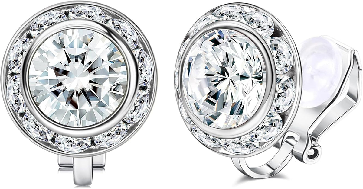 Clip on Dance Earrings for Women Crystal Halo Rhinestone Earrings for Competitions Performance Stage Wedding Party