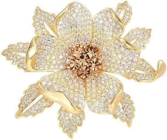 Rhinestone Flower Brooch Austrian Crystal Flower Pin 18k Gold Plated Floral Brooch Lapel Pin Jewelry Mother's Day Birthday Gifts for Mom Wife