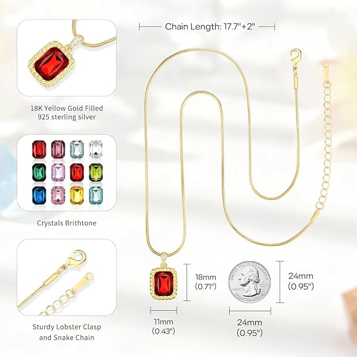 Valentine's Day Gifts for Her-18K Gold Plated Dainty Square Crystal Birthstone Necklace,Gold Jewelry for Women,Anniversary Birthday Gifts for Women Her Wife Girlfriend Mom Womens Necklace Jewelry