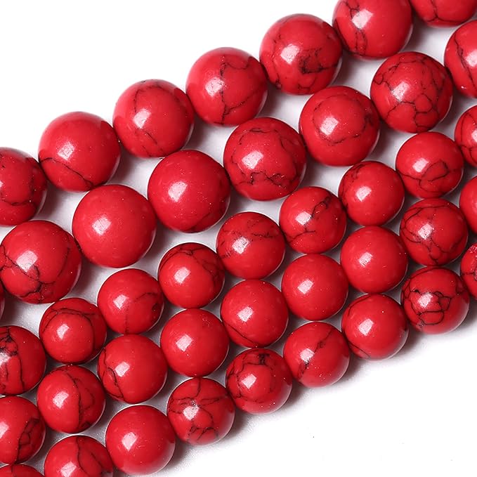 36pcs 10mm Natural Stone Beads Red Turquoise Gemstone Round Loose Beads for Jewelry Making Crystal Energy Stone Healing Power DIY Bracelets