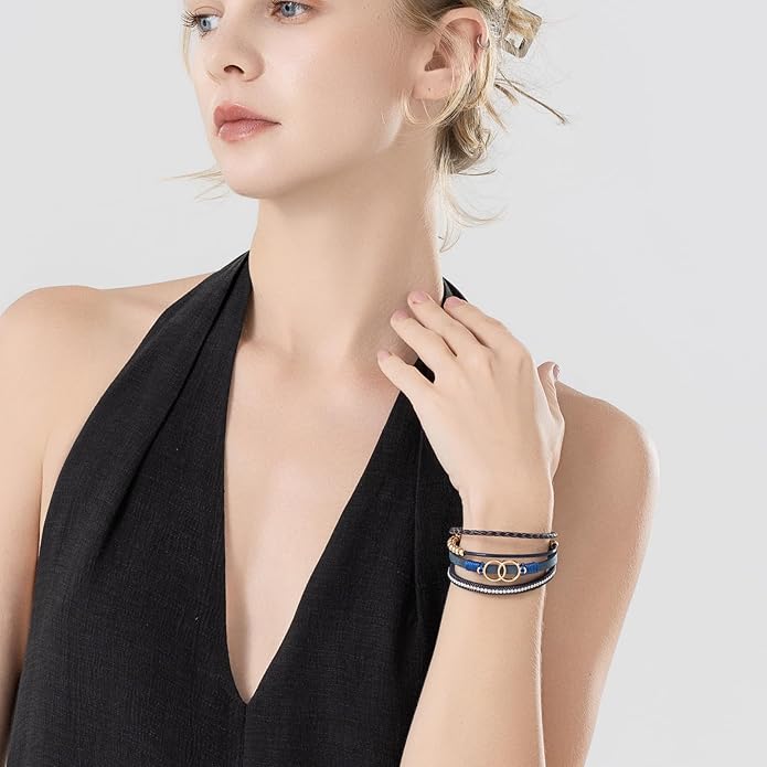 FANCY SHINY Boho Leather Wrap Bracelet Stackable Infinity Chunky Cuff Bracelets Western Hippie Outfits Jewelry Valentine Gifts for Women
