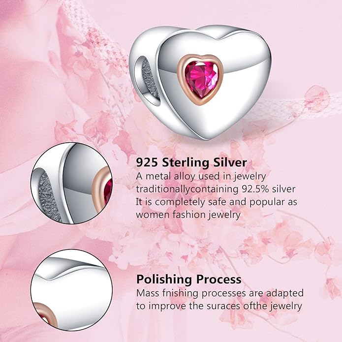 Annmors Personalized Photo Charms For Bracelets/Necklace 925 Sterling Silver Love Heart Shaped Engraved Customize Picture Gift for Birthday Mother's Day,Bead Charms Jewelry for Women