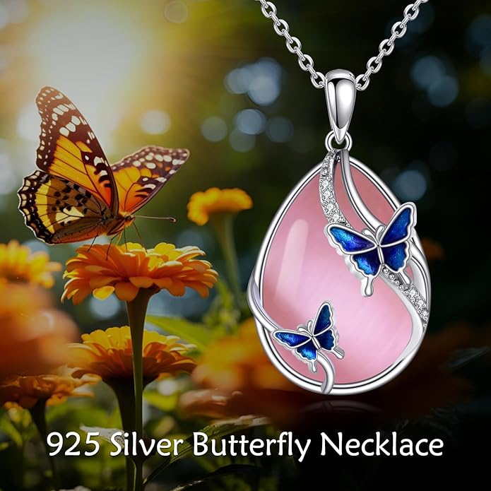 KQF Dragonfly/Butterlfy/Cat/Jellyfish/Bunny/Axolotl/Bee/Mermaid/Hummingbird/Elephant Necklace for Women Sterling Silver Moonstone Pendant Necklace Dragonfly Jewelry Gifts for Women