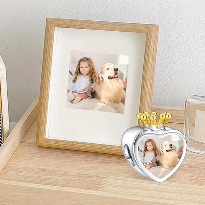 Annmors Personalized Photo Charm for Bracelet Necklaces,925 Sterling Silver Charm Love Heart Shaped Engraved Customize Picture Gift for Birthday Mother's Day Christmas,Bead Charms Jewelry for Women