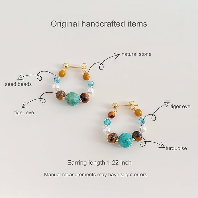 Hupplle Handmade Vintage Boho Dangle Earrings with Natural Stone Crystal Pearl Lightweight Hypoallergenic Elegant Jewelry Gifts for Women