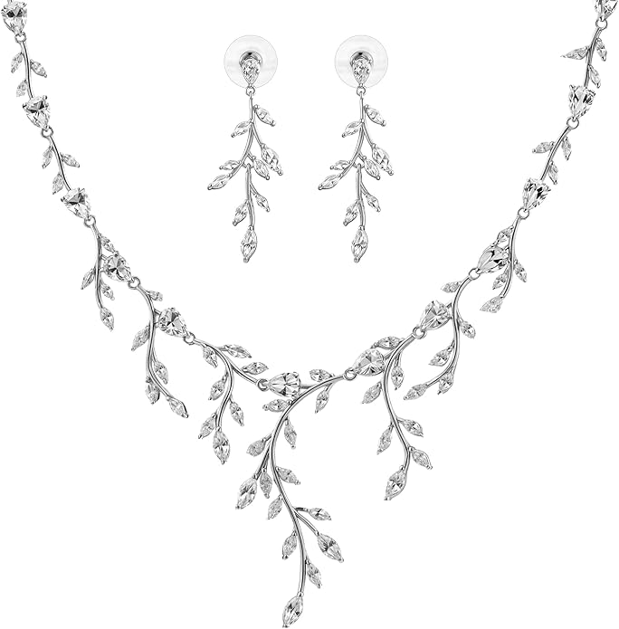 Silver Bridal Necklaces Set for Prom Wedding Jewelry Set Dangle Earrings for Bride Bridesmaid Teardrop Pendant Crystal Wedding Prom