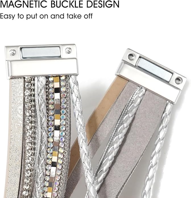 Suyi Multilayer Leather Wrap Bracelet Heart-Shape Wide Cuff Bracelets for Women