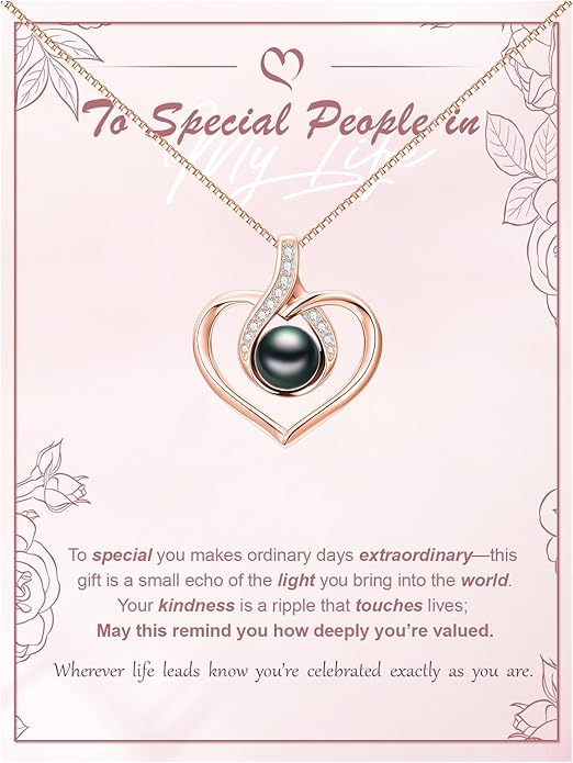 Tahitian Black Pearl AAAA 18K White Gold Plated Sterling Silver Heart Pendant Necklace for Women Wife Mom Girlfriend Valentine Her Jewelry Gift for Anniversary Birthday Christmas