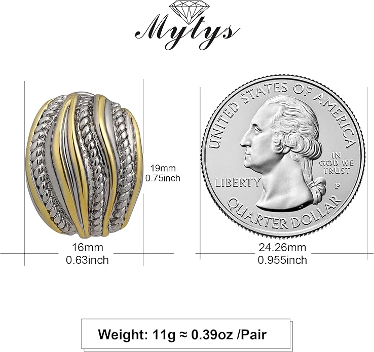 Mytys Two Tone Huggie Hoop Earrings Cross Over Design Twisted Rope Silver Gold Statement Wide Band Clip On Hoops for Women Fashion Jewelry Gift
