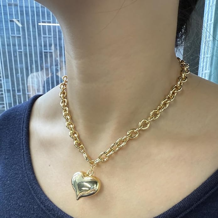 18k Gold Chunky Cross Necklace for Women Hammered Cross Choker Necklaces Bold Statement Necklace Trendy Jewelry