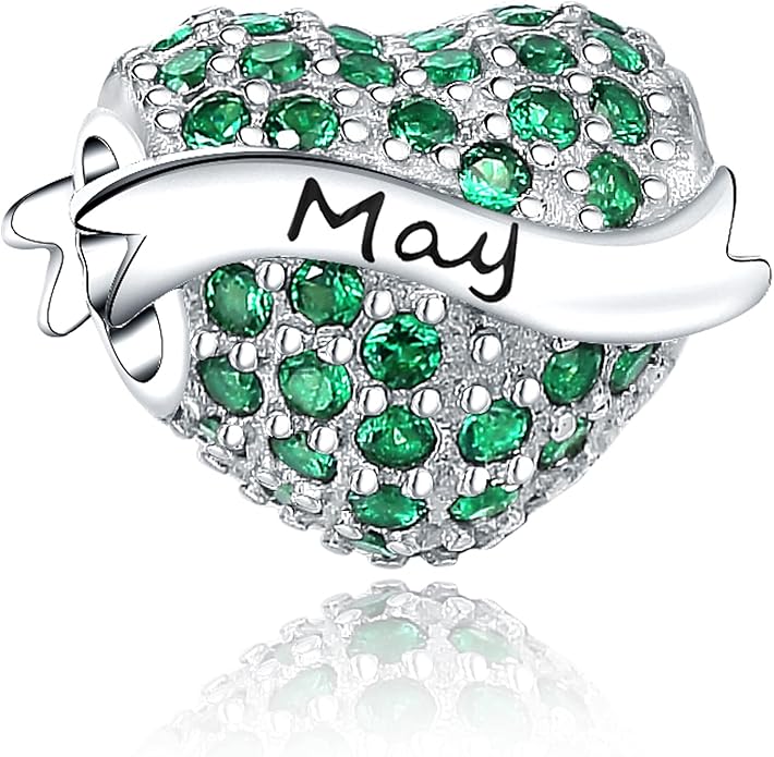 Birthstone Charms 925 Sterling Silver Love Heart Beads Fit Pandora Charms Bracelet, Fit Mother's Day Christmas Birthday Gift