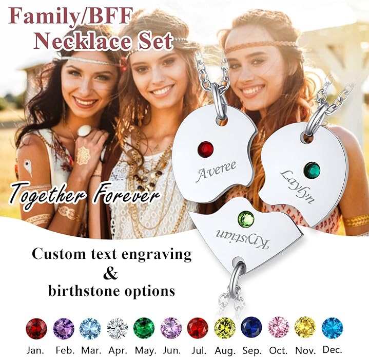 FindChic Personalized Matching BFF Necklace for 2/3/4/5/6 Puzzle Name Heart Pendant Stainless Steel Couple Necklace Set Customized Necklaces for Teen Girls