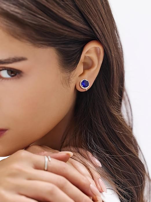 FindChic Sparkling Birthstone Clip On Earrings for Women, Silver Plated Stud Earrings 8MM Cubic Zirconia Non Pierced Studs, 12 Months Birthday Jewelry Gift