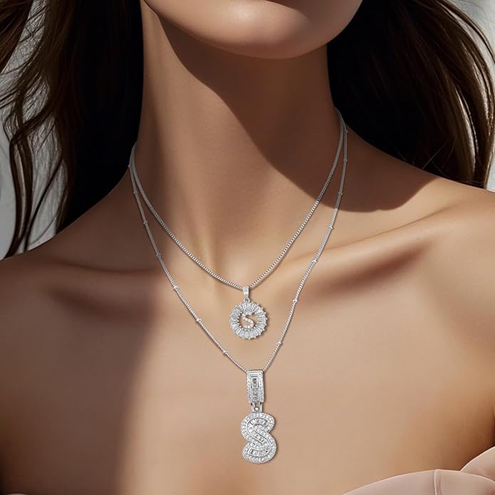 14K Gold Plated Alphabet Necklace Cubic Zirconia Letter Pendant, Personalized Name Jewelry Gift for Women, Customizable A-Z, Birthday/Mothers Day Gifts for Womens