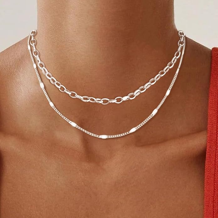 OGD Layered CZ Rondelle Pendant Necklaces for Women, 14K Gold Plated Trendy Mariner Chain Dainty Circle Rondelle Pendant Choker Necklace for Women Two-Toned Cubic Zirconia Gold Necklace