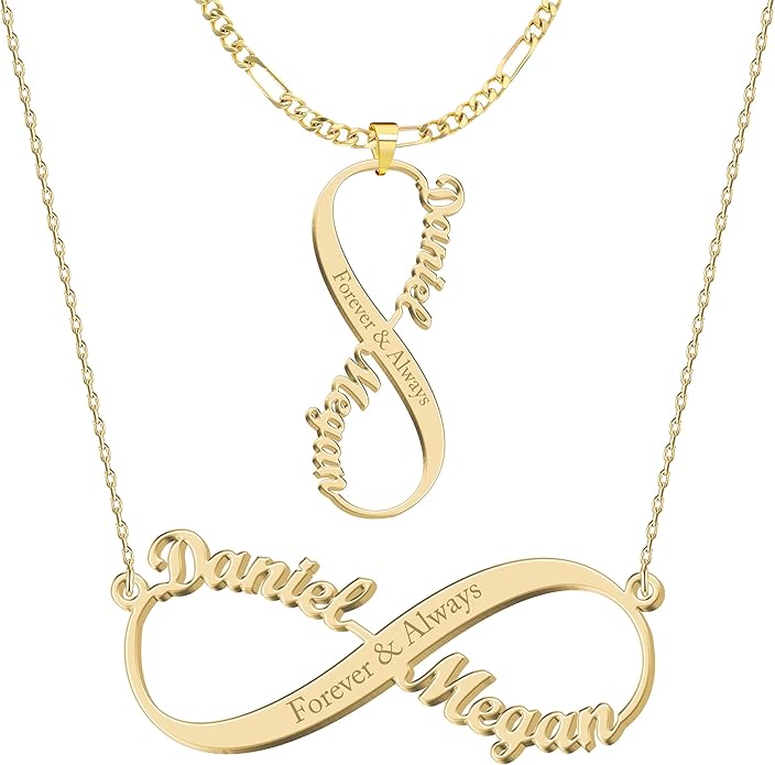 Personalized Gold Infinity Name Necklace with Heart Beautiful Arrow Anchor Compass Mountain Constellation Forever Love Pendant Jewelry Best Birthday Gift Ideas for Women Girls Mother Daughter Friendship