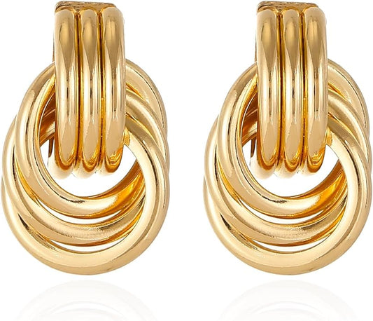 Gold/Silver Statement Geometric Earrings for Women Chunky Gold Knot Link Drop Dangle Earrings Trendy Jewelry Gift