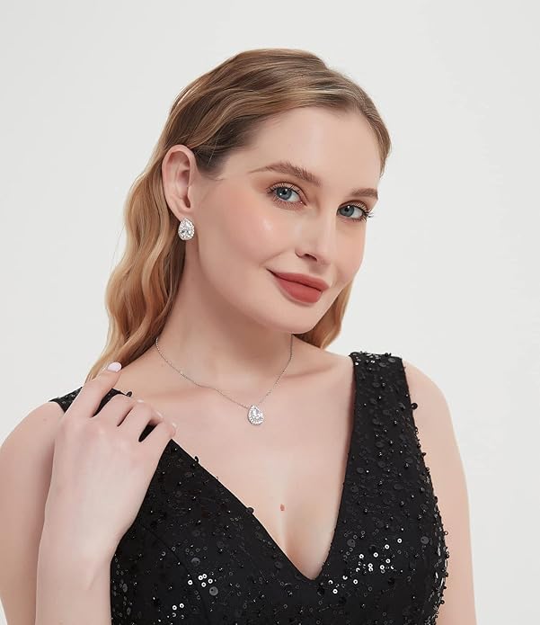 UDYLGOON Imitation Cubic Zironia Diamond Teardrop Earrings Necklace Bracelet Jewelry Set For Bride Bridesmaids Bridal Wedding Party Prom Jewelry Gift
