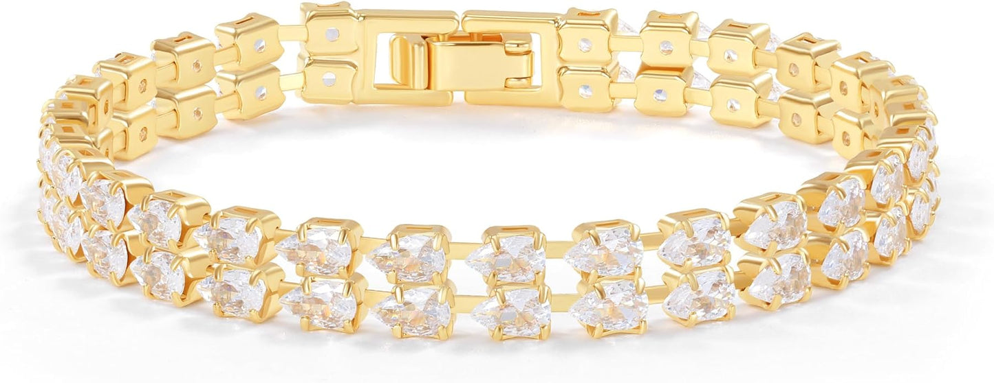 14K Gold Plated Women’s Tennis Bracelet – Sleek CZ Line Bracelet, Fits 6.0"–7.2" Wrist – Sparkly Everyday Jewelry Gift, Contemporary Tennis Bracelets for Women