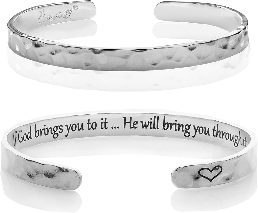 Carviell Engraved Cuff Bracelets for Women – Inspirational, Friendship, Love, Mom, Daughter, Sister, Christian, Graduation, Memorial & Wedding Gifts – 80+ Phrases – Stainless Steel, Gift-Ready