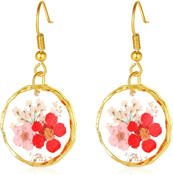 Forget-Me-Not and Queen Anne's Lace Pressed Wildflower Earrings | Pressed Flower Earrings | Handmade Drop and Dangle Earrings | Gift for Woman