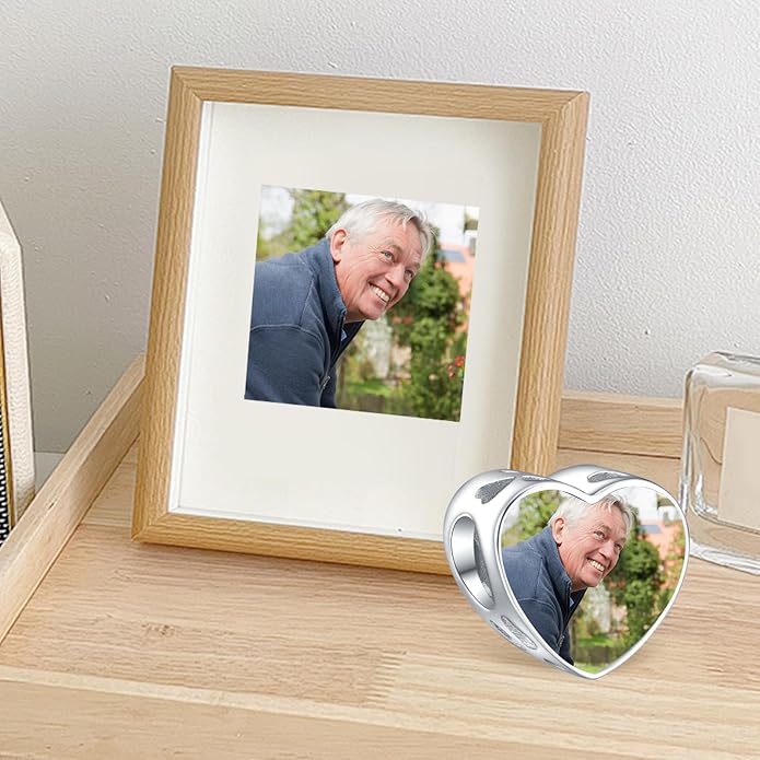 Annmors Personalized Photo Charm for Bracelet Necklaces,925 Sterling Silver Charm Love Heart Shaped Engraved Customize Picture Gift for Birthday Mother's Day Christmas,Bead Charms Jewelry for Women