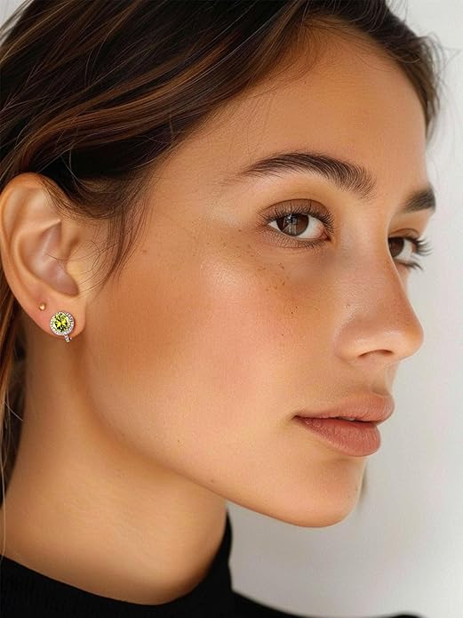 Silvora 925 Silver 8MM Cubic Zirconia Birthstone Clip On Stud Earrings Round Non Pierced Earrings For Women,Come with Box