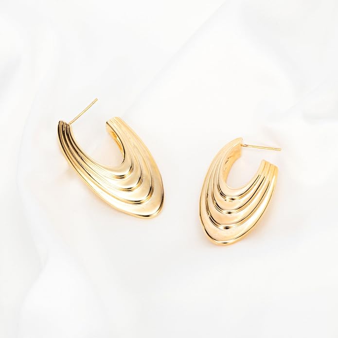 Big Chunky Gold Hoop Earrings for Women Trendy 14K Gold Plated Large Thick Gold Hoops