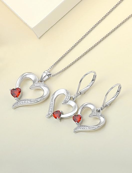 YL Heart Necklace 925 Sterling Silver Love Heart Pendant Birthstone Jewelry for Women