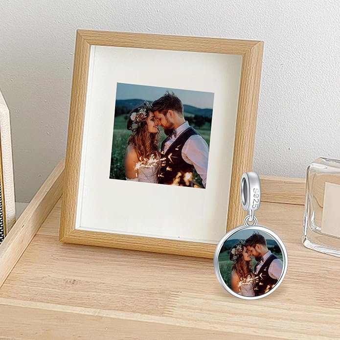 Annmors Personalized Photo Charm for Bracelet Necklaces,925 Sterling Silver Charm Love Heart Shaped Engraved Customize Picture Gift for Birthday Mother's Day Christmas,Bead Charms Jewelry for Women