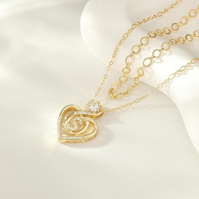 Heart Letter Necklaces for Women 14K Gold Plated Cubic Zirconia Heart Initial Layered Necklace Infinity Pendant Necklace Letter Initial Jewelry for Women