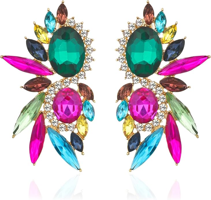 Vintage Rhinestone Statement Earrings Fancy Crystal Cluster Drop Dangle Earrings for Women