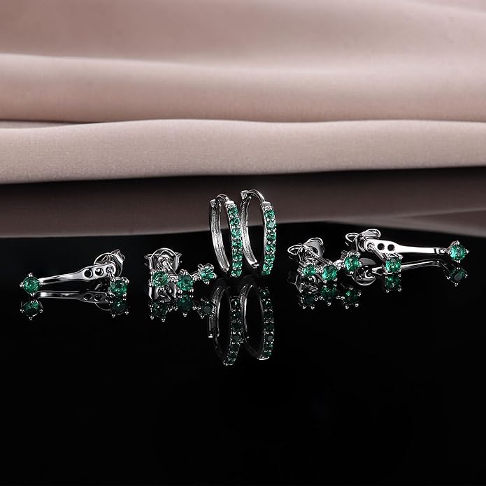 FIASASO 3 Pairs 925 Sterling Silver Hypoallergenic Earrings for Women Trendy - 14K Gold Plated Stud Hoop Cartilage Earrings Set Small Earring Stacks for Sensitive Ears Non Tarnish Dainty Silver Earring