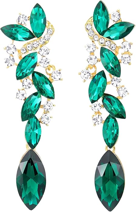Art Deco Wedding Bridal Party Rhinestone Marquise Cluster Chandelier Long Dangle Statement Earrings