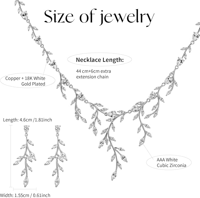 Silver Bridal Necklaces Set for Prom Wedding Jewelry Set Dangle Earrings for Bride Bridesmaid Teardrop Pendant Crystal Wedding Prom