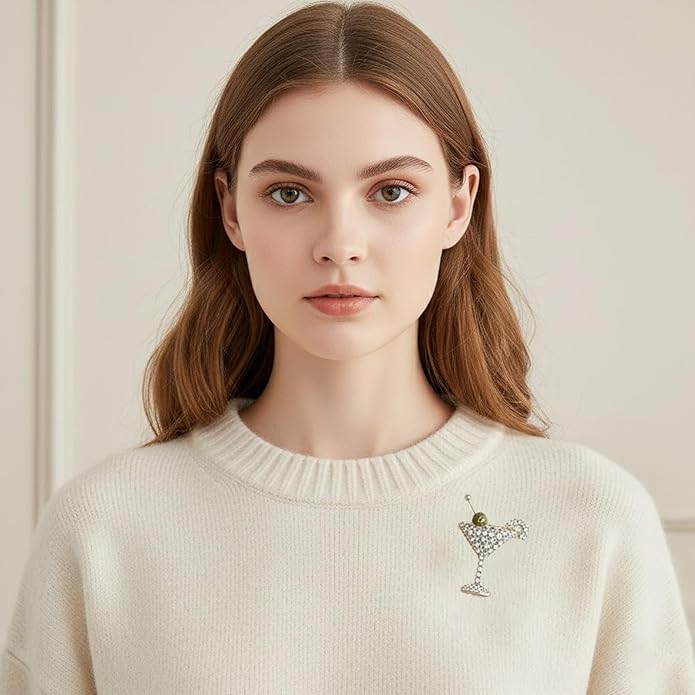 Cocktail Wine Glass Brooch Pin for Women, Elegant Alloy Finish Wine Glass Pins, Classic Women's Brooches for Suit Dress Hat Bag Clothes Accessories and Party Professional Outfits