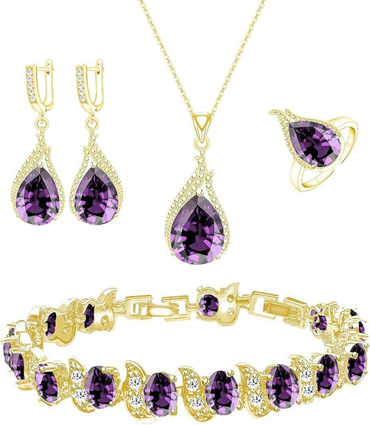 GZWHD Jewelry Set for Women CZ Earrings Necklace Ring Bracelet Set Prom Party Wedding Jewelry Gift for Mother Friend Wife