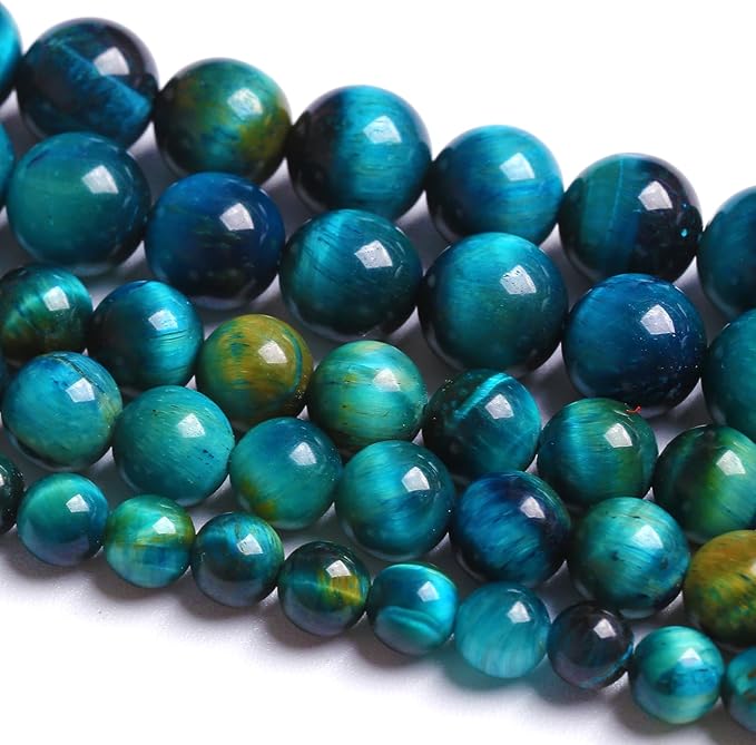10mm 36PCS Peacock Blue Tiger Eye Stone Beads Natural Crystal Spacer Loose Beads for Jewelry Making DIY Bracelet Semi Precious 1 Strand 15 inches