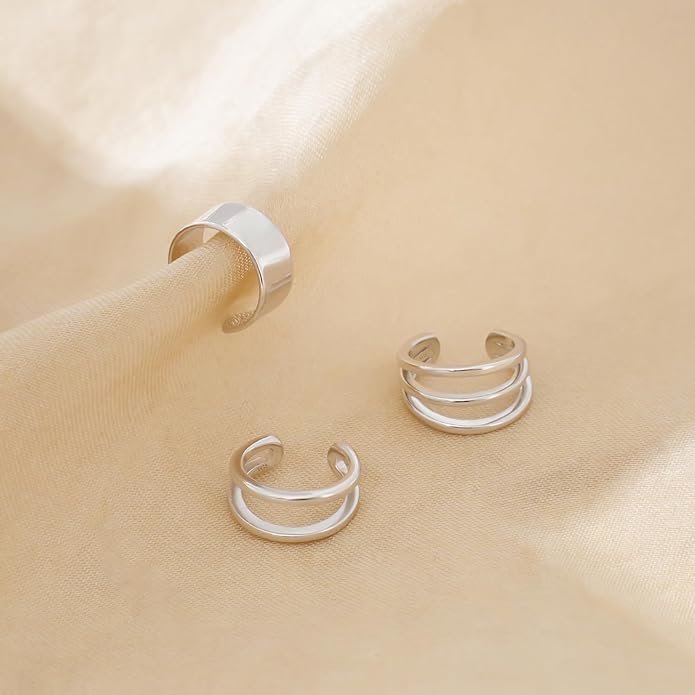 CHIC & ARTSY 925 Sterling Silver Ear Cuffs for Women, Non Piercing Clip On Cartilage Cuffs, Adjustable Fake Conch & Helix Earrings, Gold Plated & Oxidized Various Styles