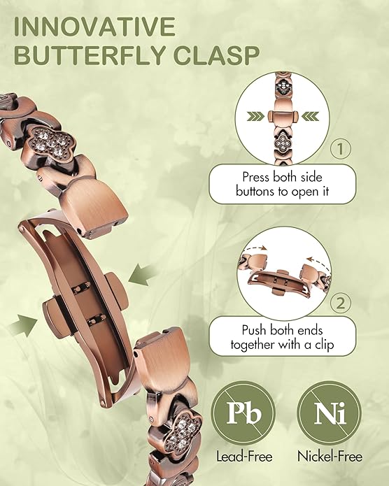 Feraco Pure Copper Bracelets for Women, 5X Ultra Strength Magnetic Bracelet with 5000 Gauss Neodymium Magnets & Upgraded Butterfly Clasp, Adjustable Jewelry Gift