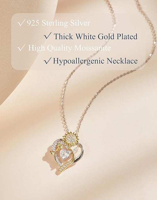 S925 Silver Moissanite Necklaces for Women, Anniversary Birthday Gifts for Wife Mom Her, Christmas Jewelry Gifts for Her, Moissanite Heart Pendant, Sunflower Heart Necklace