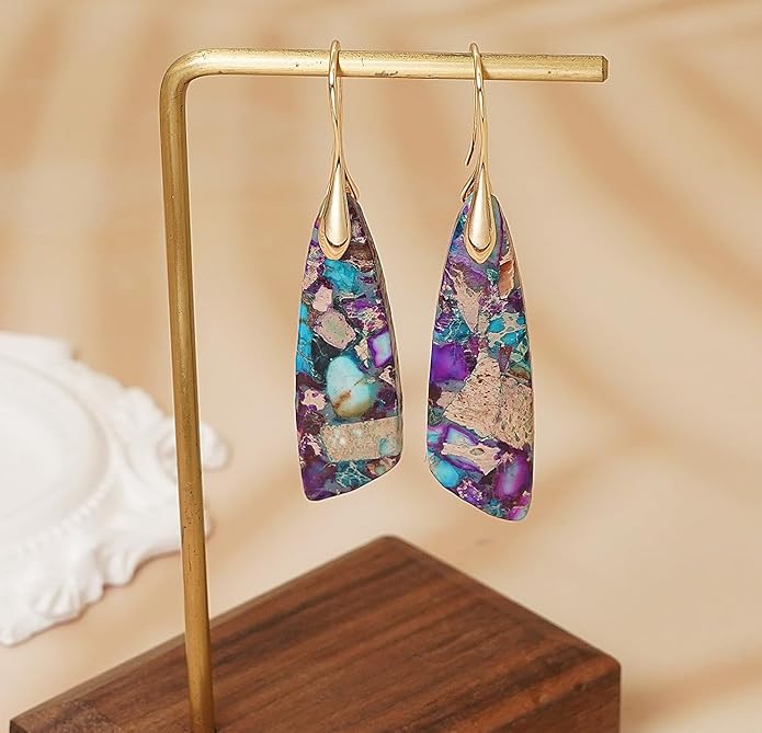Natural Stone Earrings for Women Boho Triangles Dangle Drop Earrings