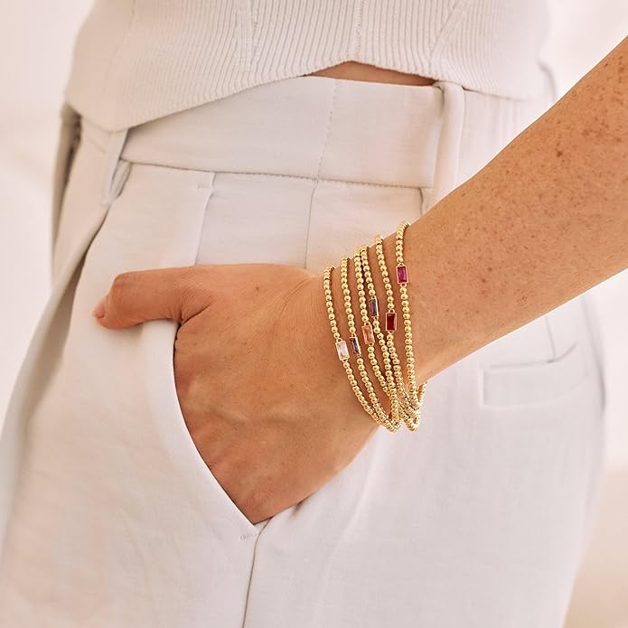Brook & York Kylie Women's Birthstone Bead Bracelet - Custom Jewelry - Personalized Birthday Gift - Gifts for Mom