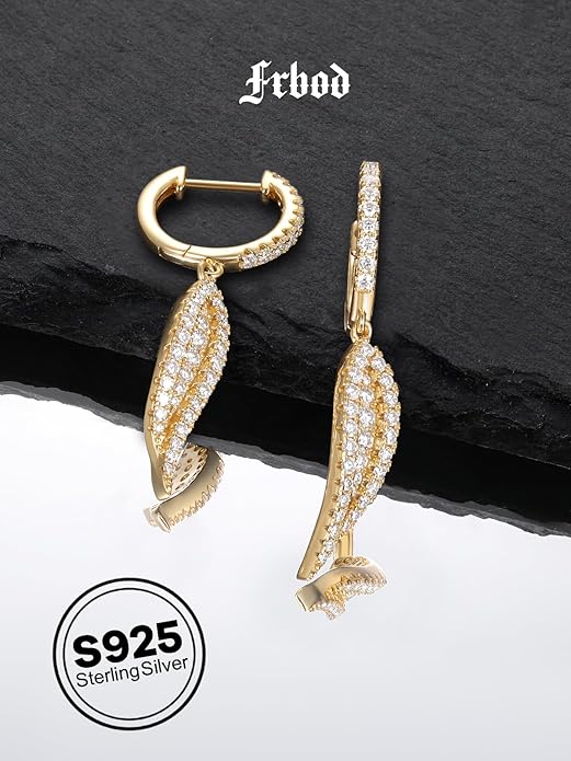 Color-D VVS1 Clarity Moissanite Leaf Angel Wings Dangle Earrings, Solid 925 Sterling Silver with Gold/White Gold Plated, Christmas Birthday Mother's Day Anniversary Earrings for Her