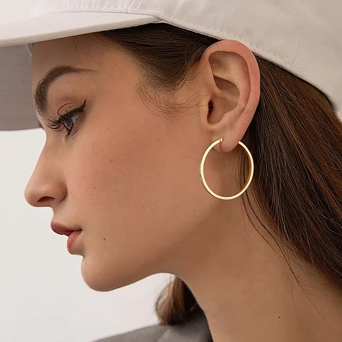 Gacimy Flatted Hoop Earrings for Women 14K Gold Plated with 925 Sterling Silver Post