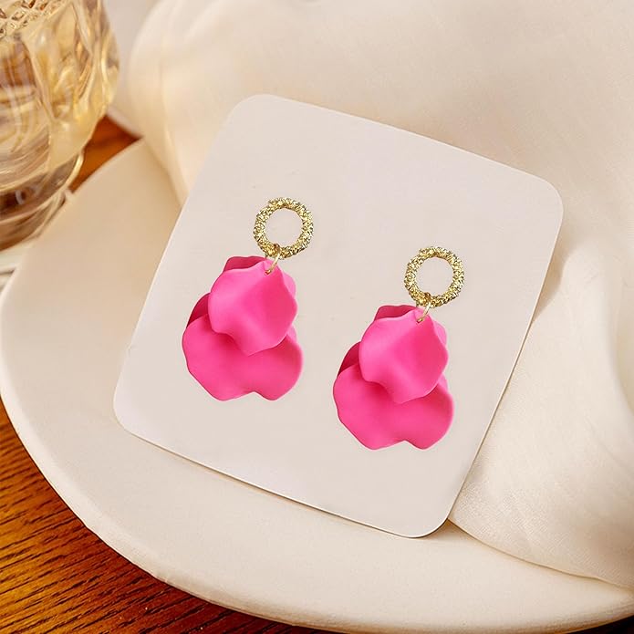 Anmpab Statement Matte Rose Flower Petal Stud Earrings for Women Dangly Floral Petal Earrings Jewelry Accessories Romantic Gifts for Her Women
