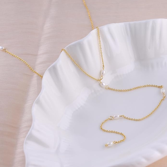 Gold Necklace for Women, Dainty Gold Long Necklaces 14k Gold Plated Prom Lariat Necklace Cute Choker Necklaces for Women Trendy Stuff Fashion Costume Gold Accessories Christmas Jewelry Gifts