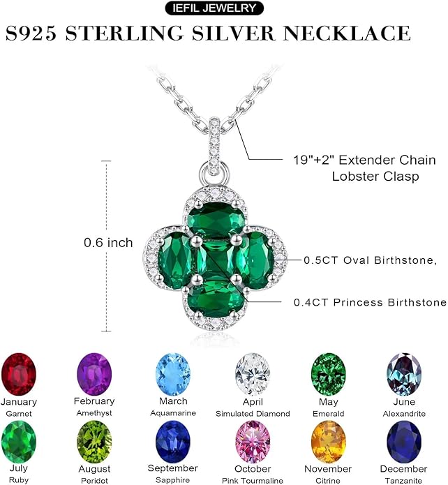Iefil Valentines Day Gifts for Her - 925 Sterling Silver Birthstone Clover Necklace for Women, Anniversary Birthday Gifts for Wife Girlfriend Mom Daughter